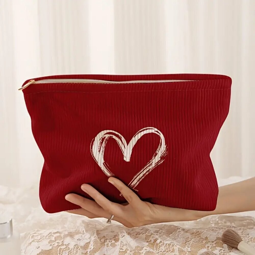 Cosmetic Bag with Heart Print